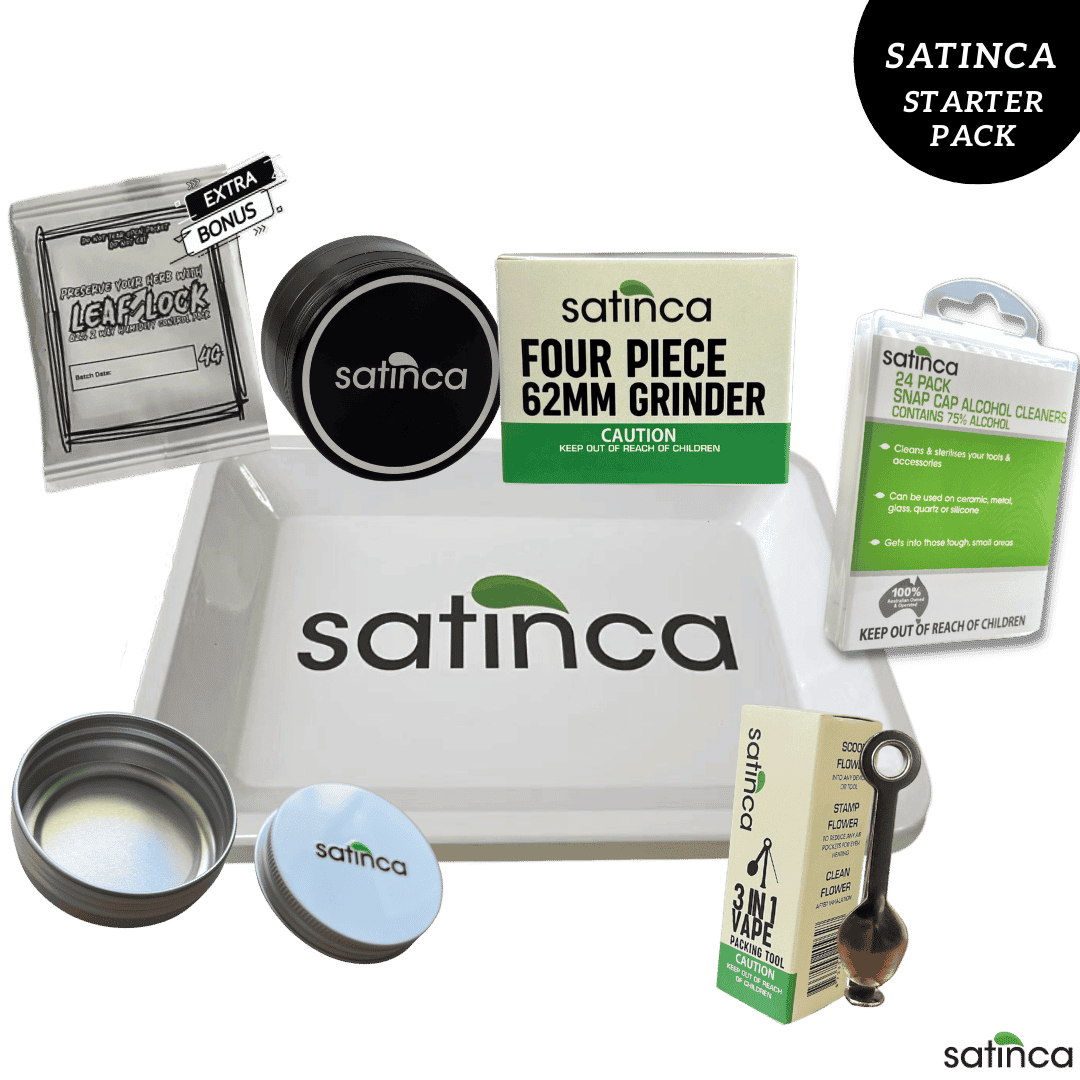 satinca Starter Pack [Grinder, Tray, Vape Packing Tool + Vape Cleaner]